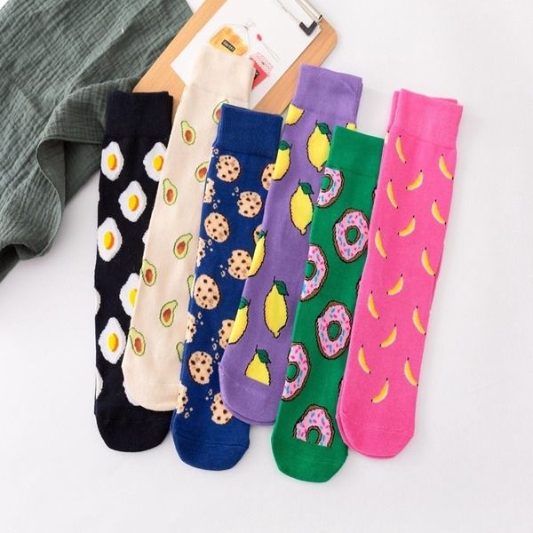 Kadınlar çorap komik sevimli çizgi film meyveleri muz avokado limon yumurta kurabiye donuts gıda mutlu japon harajuku kaykay çorapları 2021