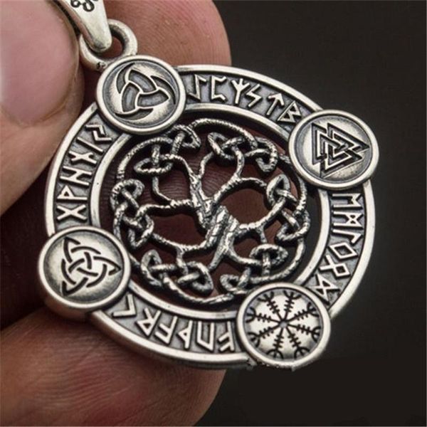 Anhänger Halsketten Wikinger Klassische Mode Retro Hohler Baum des Lebens Keltisches Dreieck Kompass Rune Amulett Halskette Männer und FrauenAnhänger