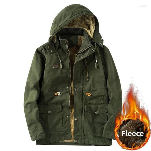 Giubbotti da uomo Inverno 2023 Uomo Militare Cappotto con cappuccio Giacca verde militare imbottita in cotone Tendenza Riscaldamento in cotone Cappotti antivento oversize