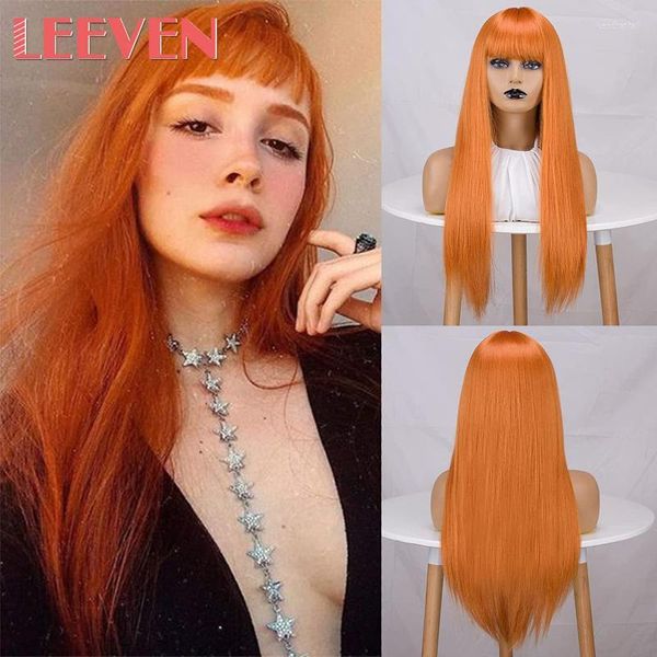 Синтетические парики Leeven Hair 26 -дюймовый вин красный длинный прямой парик с челком для женщин для женщин с термостойким клетчаткой Kend22