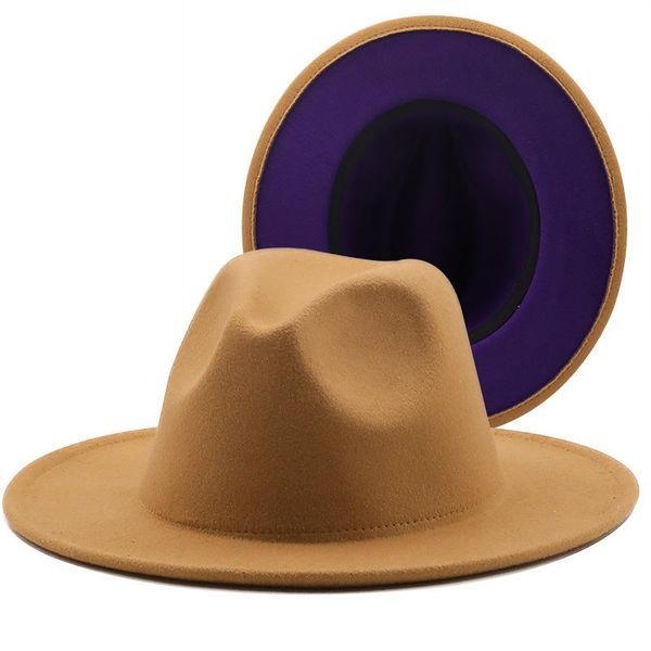 Geizige Krempe Hüte Orange Fedoras Hut Mischfarben Jazz Cowboy für Frauen und Männer Wintermütze Rot mit schwarzer Wolle Bowler Großhandel