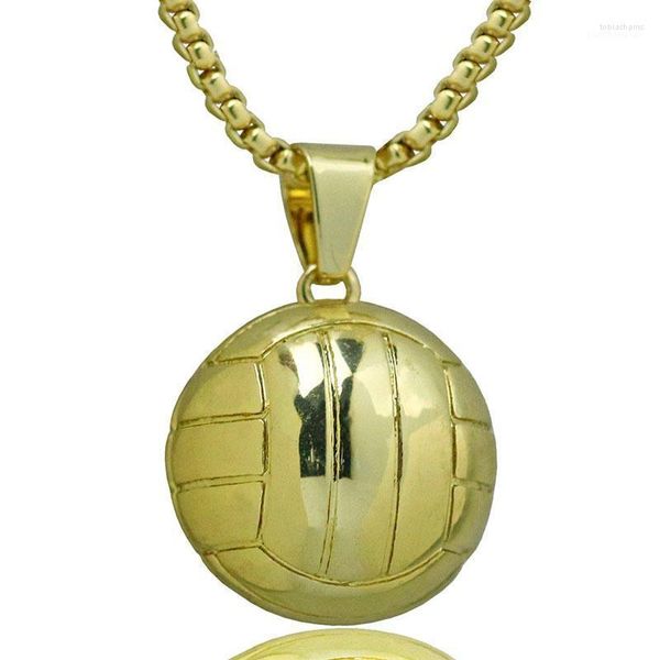 Collane con ciondolo Collana da pallavolo da uomo Catena in acciaio inossidabile Colore oro Amante della palla Fascino sportivo Forza atletica Gioielli1