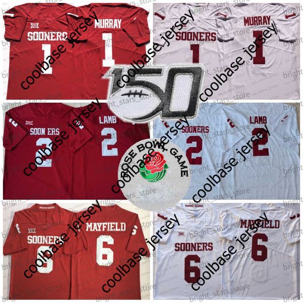 American College Football Wear NCAA Kyler Murray Futebol Jersey Lamb 6 Baker Mayfield 28 Adrian Peterson Oklahoma Sooners White Red College