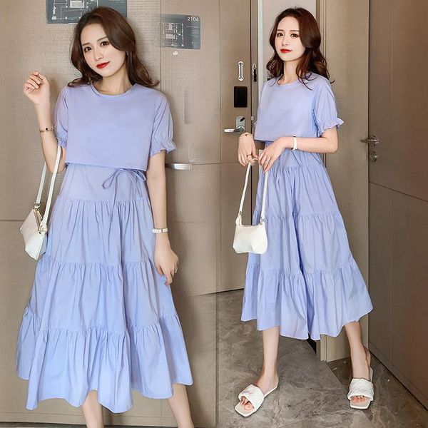 Mutterschaft Kleider Sommer Koreanische Mode Stillen Langes Kleid Elegante Süße Stillen Clohtes Lacation Schwangerschaft Füttern