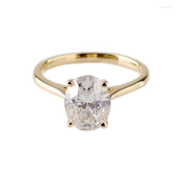 Cluster-Ringe, individueller Solitärring aus 10 Karat Gelbgold, US-Größe 4, mit echter D-Farbe, brillanter ovaler Schnitt, 7 x 9 mm, 2 Karat Moissanit-Diamant