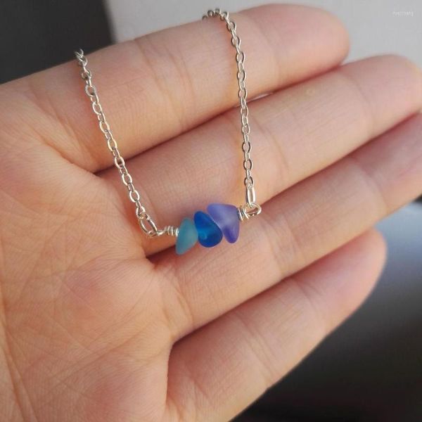 Anhänger-Halsketten Sanlan Schöne handgefertigte kleine blaue Seeglas-Halskette