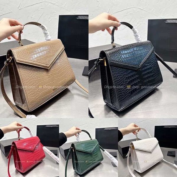 Bolsa de Cassandra em forma de Y Cassandra Crocodilo Skin Squap Flap Bolsa Bolsa Envelope Satchel Bolsas de ombro Mulheres Luxo Cruz Body Designer de moda de luxo Couro genu￭no