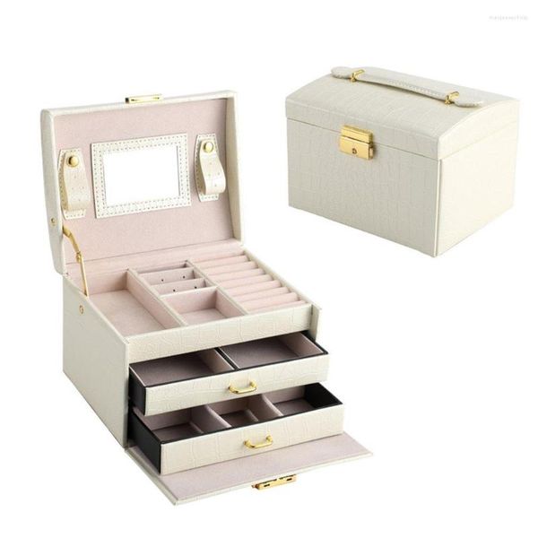 Schmuckbeutel 3 Schicht Ringe Halskette Ohrringe Organizer Display Leder Schatulle Frauen Hochzeitsbox Make-up Aufbewahrung Schubladen Fall 2023