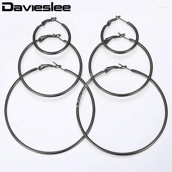 Серьги обруча Davieslee Womens Round Circle Thin Tube сплав черный розовый золото серебряный цвет женские ювелирные подарки 2 мм DGEM26