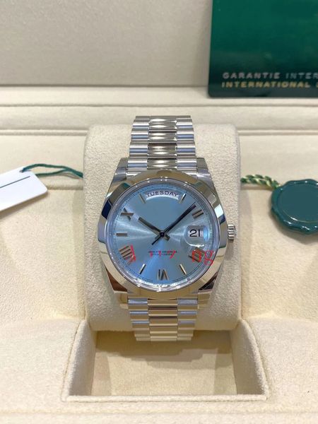 Com caixa original Vluxury Wristwatch Platinum gelo Blue Date Date Watch 40mm 228206 RESPOSTA AUTOMÁTICA DE MENINO 20236