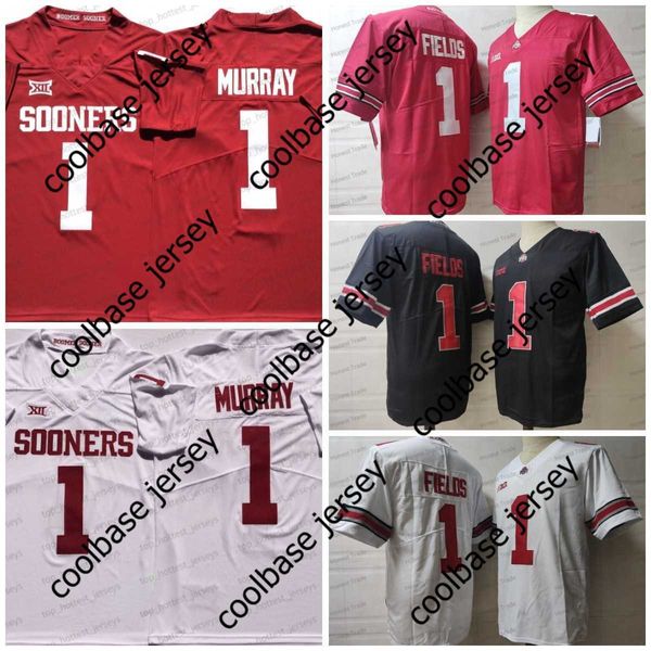 Amerikan Koleji Futbol Giyim NCAA 1 Justin Fields Futbol Jersey Ohio State Buckeyes 1 Kyler Murray Oklahoma Sooners Erkek Beyaz Kırmızı