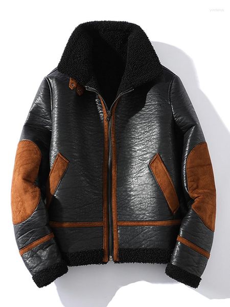 Giacche da uomo 2023 Autunno Inverno da uomo Chic Pelliccia di pelle Giacca ispessita in peluche Moto Patchwork Elegante Shearling Cappotti Abbigliamento