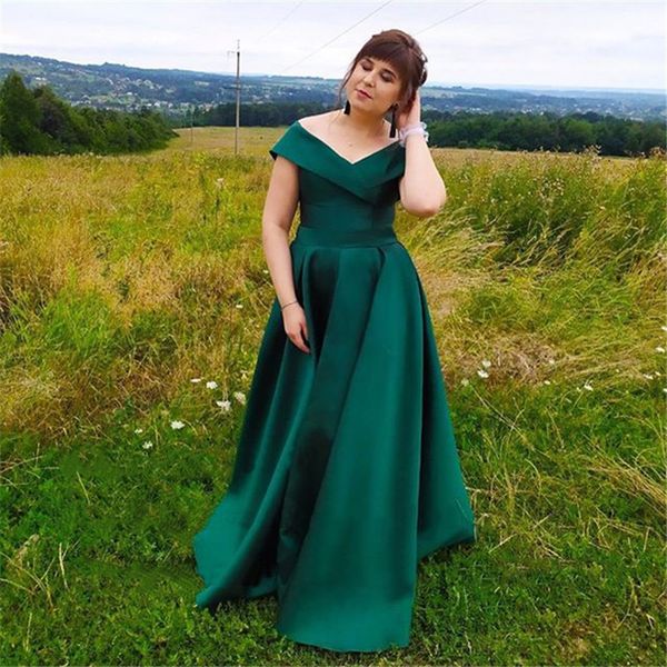 Vestidos de baile verde de esmeralda longos elegantes fora do ombro de cetim Mulher Festa noite barata plus size tais