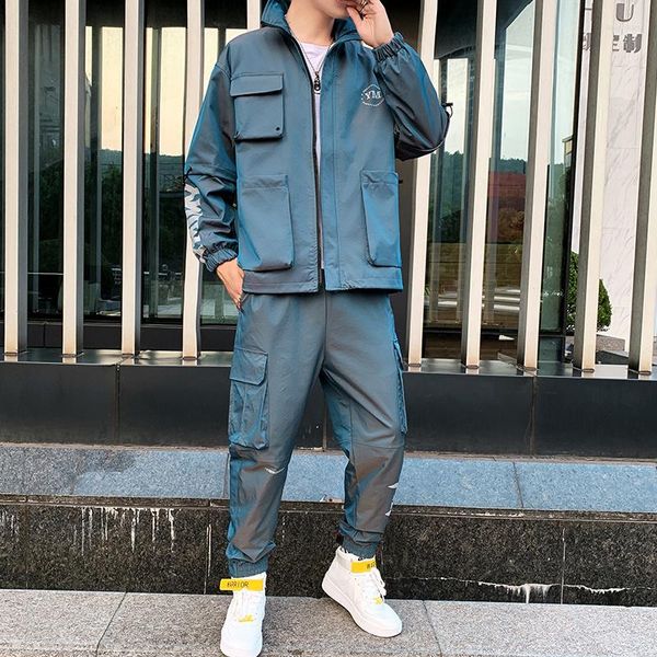 Männer Jacken Herbst Hohe Qualität Frühling Casual Mit Kapuze Jacke Und Hose Sets Herren Korea Mode Einfarbig Mantel Anzüge Streetwear Top