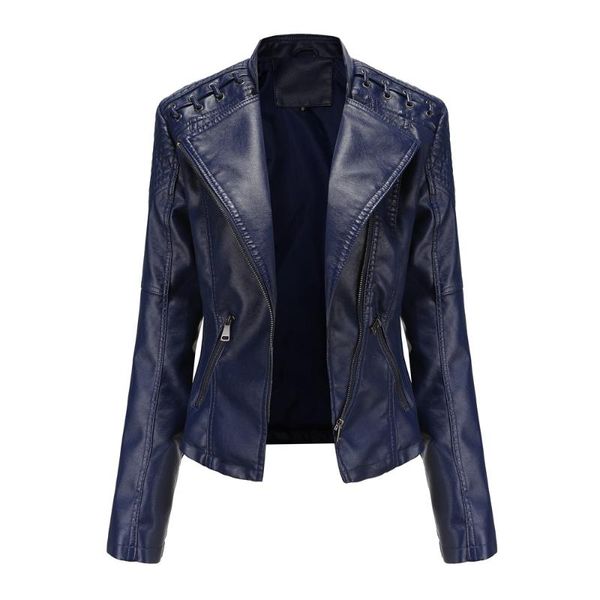 Giacca da donna in pelle sintetica primavera autunno donna Slim Fit Motor Biker PU cappotto corto colletto alla coreana capispalla con cerniera da donna 2023