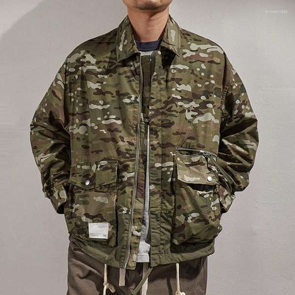 Herren Jacken Militär Deutsch Spot Camouflage Tooling Jacke Mantel Herrenmode Raglanärmel Patchwork Kontrast Revers