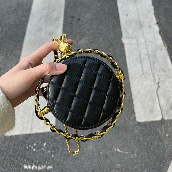 France Womens Round Whirling Circle Quilted Bags Gold Metal Hardware Matelasse Chain Crossbody Shoulder Luxury Designer Vanity Cosmetic Case Handbags