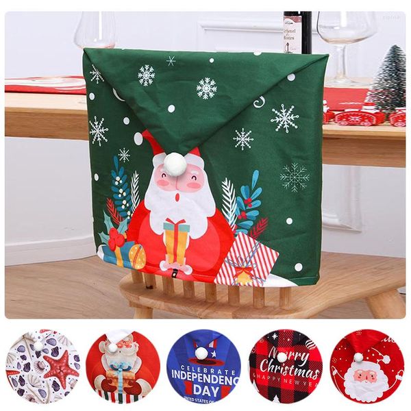 Capas de cadeira 2023 Costo aconchegante de Natal Red Papai Noel Hat Table Back Table Party Decor de decoração Tampa impressa