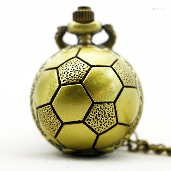 Relógios de bolso Retro Soccer Ball Shape Bronze Round Quartz Watch com Chain Colar Jewelry Gifts For Children TD2158