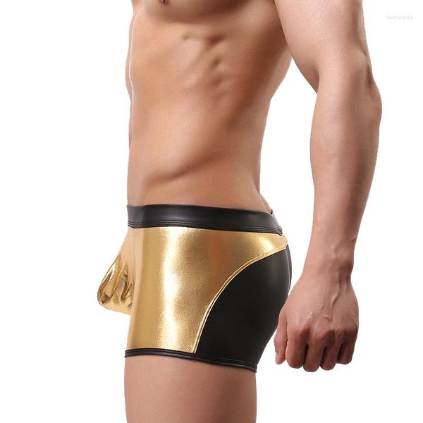 Unterhosen Männer Boxer Unterwäsche Sexy Homosexuell U Convex Penis Beutel Slip Nachtclub Bühne Show Kunstleder Höschen Homme Boxershorts