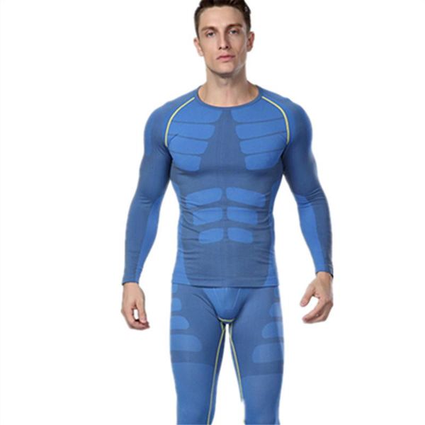 Roupas de pista masculino esculpindo o traje de roupas íntimas de mangas compridas 1 conjunto de compressão de fitness de fitness de fitness calças tampas apertadas