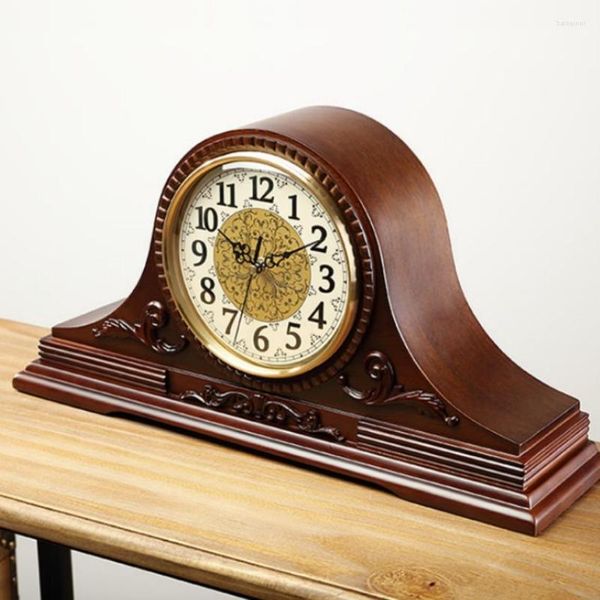 Tischuhren Vintage-Uhr aus Holz, antike Uhr, stündliches Glockenspiel, West-Quarz, Stummschaltung, 17 cm, Wohnzimmer-Timer, geometrisches Holz, Retro-Europa-Stil