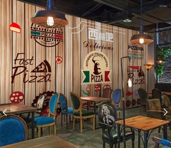 Tapeten Europäische Fast Food Pizza Restaurant Tapete Wandpapierrolle für Bar Holz Stil Hintergrund Wandbild Kunst Dekor