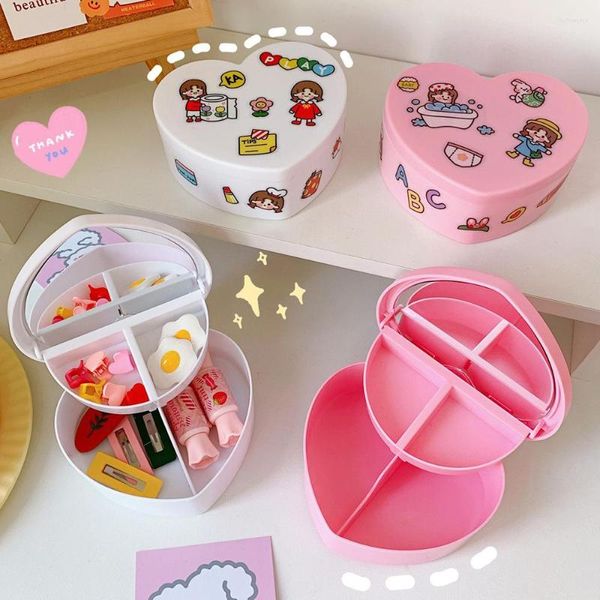 Scatole portaoggetti WG Pink Girl Heart Box Gioielli Desktop Organizer Student Dormitorio Love Double