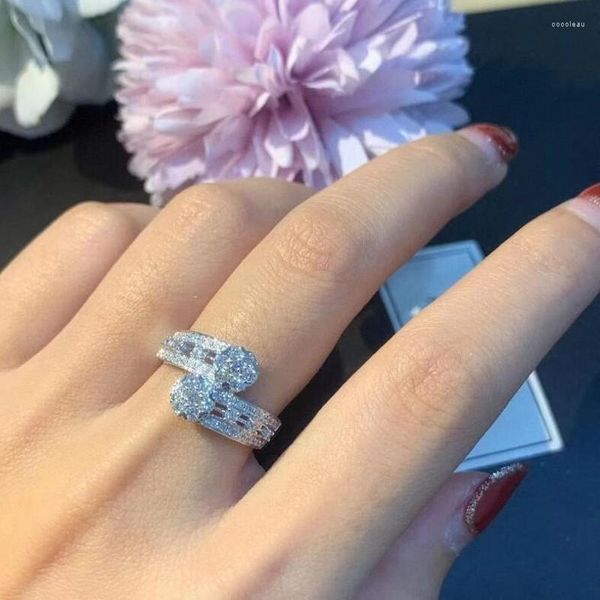 Cluster Rings 2023 Brand Sparkling Luxury Jewelry 925 Sterling Silver White Sapphire CZ Diamond Gemstones Women Wedding Band Ring