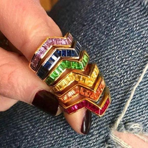 Cluster Rings Colors Stacking Cz Wave Twist Band Ring Varie Bezel Set Baguette Stone Trendy Women Lady Finger Jewelry 6 7 8Cluster Eloi22