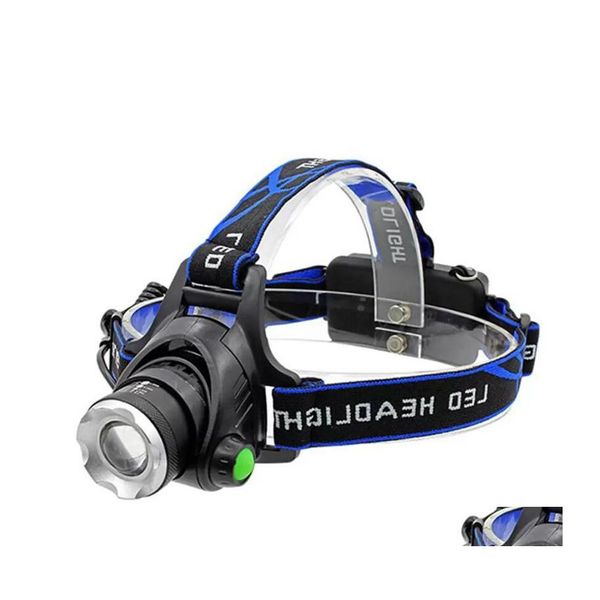Stirnlampen 8000Lm L2 T6 LED-Scheinwerfer Zoombarer Scheinwerfer Wasserdichte Taschenlampe Taschenlampe Lampe Angeln Jagdlicht Drop Delivery Lights Dhntm