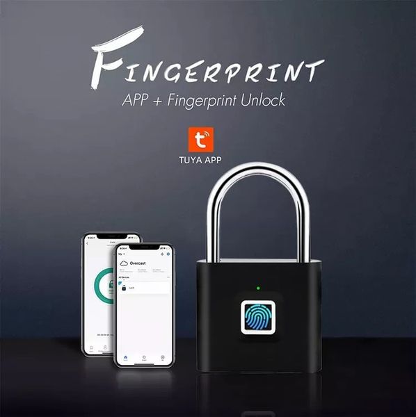 Smart Lock Tuya Smart Fingerabdruck-Vorhängeschloss, Heimsicherheit, Diebstahlschutz, wasserdicht, Bluetooth-Fernbedienung, Batteriebetrieb, USB, schlüsselloses Türschloss 230206