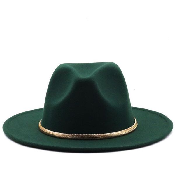 Breite Krempe Hüte Schwarz/Grün Einfacher Zylinder Panama Solide Filz Fedoras Für Männer Frauen Künstliche Wollmischung Jazz Cap