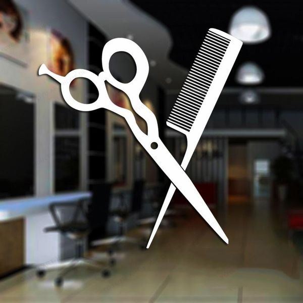 Adesivi murali Scissor Hair Salon Decal Barber Shop Sticker Parrucchiere Window Glass Decor JH575Wall StickersWall