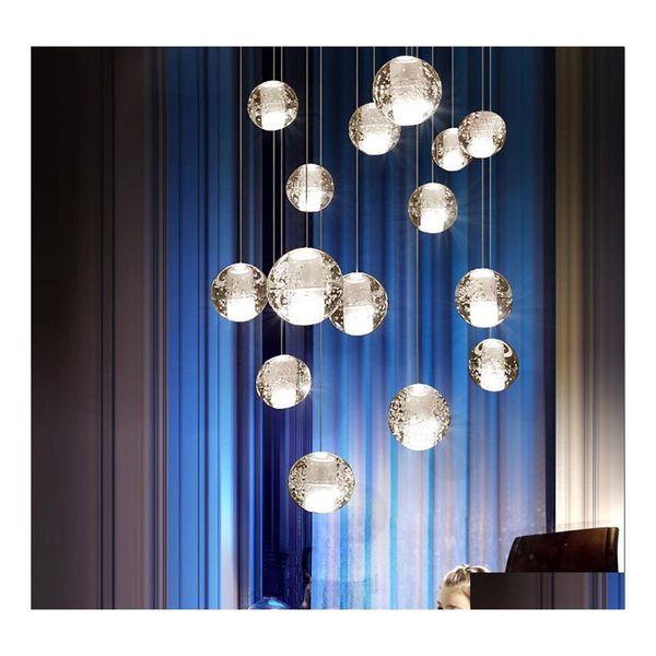 Kolye lambaları Modern kristal cam top LED ışıkları armatürler mtiple merdiven bar asma lamba el villa dubleks apartman düşmesi del dhcck