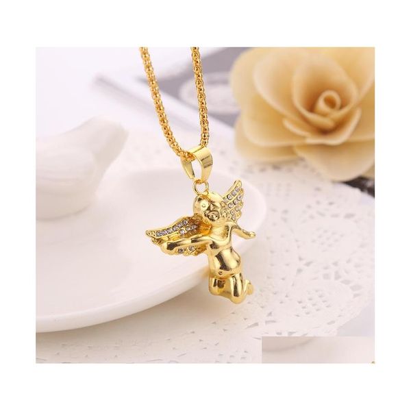 Colares pendentes Hip Hop Men Diamante Wing Angel Collo Gold Popcorn Chains for Women Fashion High Quality Jewelry Drop Delt PotJHB
