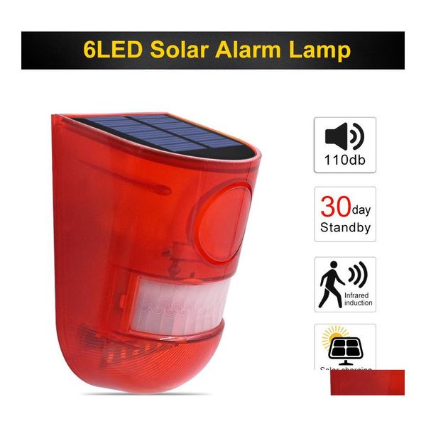 Outras luzes solares Luz de alarme 110db 6 L￢mpadas de aviso ￠ prova d'￡gua com l￢mpadas sonoras do sensor de movimento.