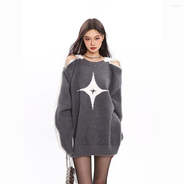 Maglioni femminili harajuku Fashion Y2K Pullover Contrast Contrast Star Star Sighi Sexy Off Spalla Salteri a maniche lunghe 2023 Autunno signore a maglia