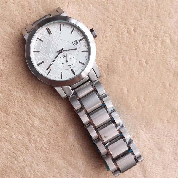 Модные мужские наручные часы 42 -мм британский стиль кварцевый хронограф дата мужские часы часы серебряной браслет из нержавеющей стали белый Di2540