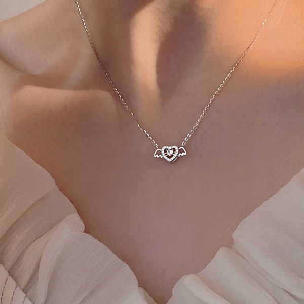 Ciondolo s coreano argento colore ali d'angelo catena clavicola girocollo cuore di cupido collana di cristallo per le donne gioielli da festa 0206