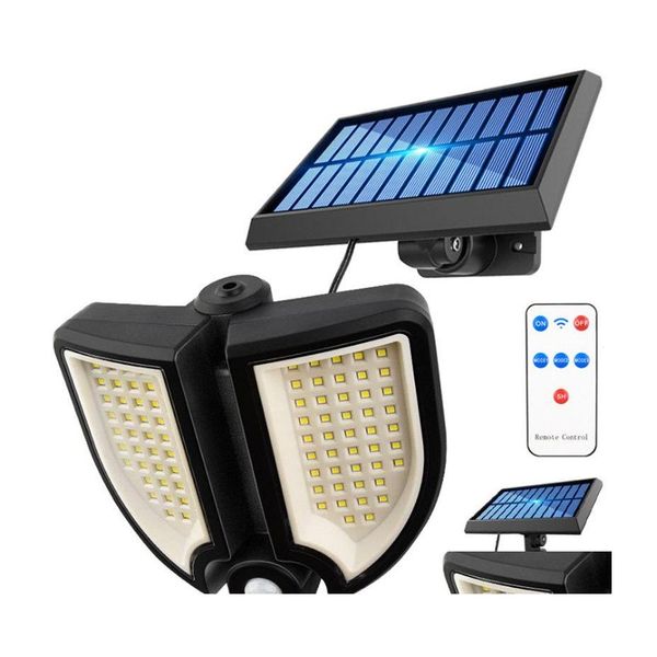 Solar Wandleuchten 90LED Lampe Bewegungssensor Wasserdichte LED Straßenlaterne Sicherheit Gartenlampen mit Fernbedienung wiederaufladbar Outdoo Dhkw2