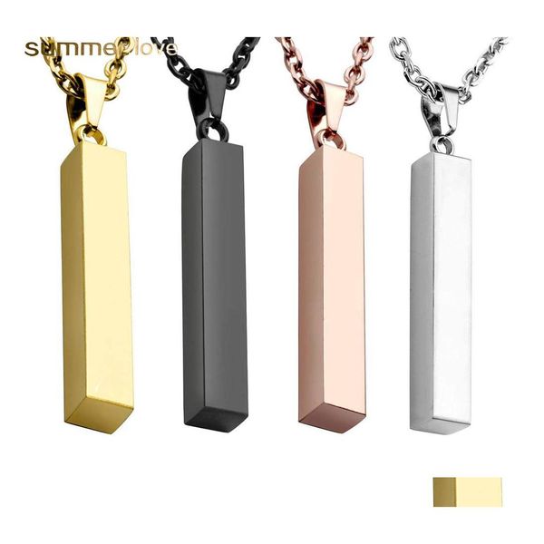 Pendant Necklaces Fashion Stainless Steel Long Bar Women Men Necklace Gold Rose Sier Solid Blank For Buyer Own Engraving Personalize Dhqmz