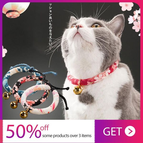 Trajes de gatos estilos japoneses colarinho fofo com sino de segurança cachorro pequeno gatinho de cachorro sólido produtos chihuahua