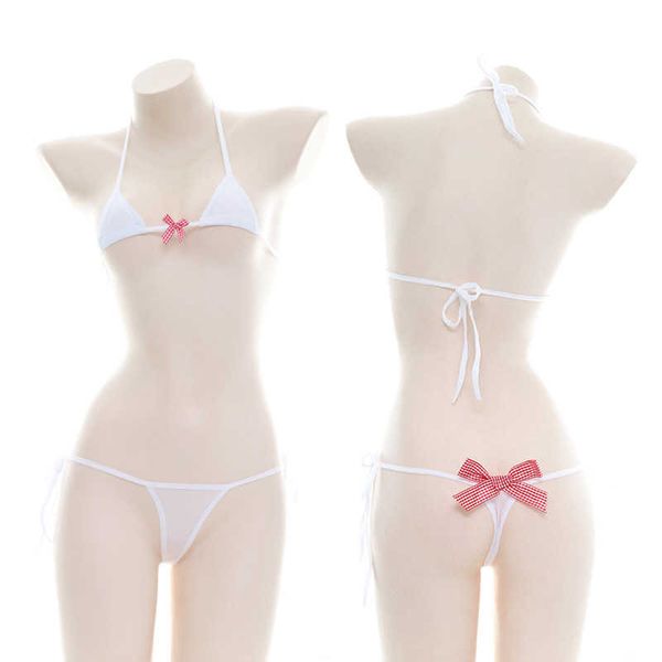 Sexy Set Lolita Kawaii Fasciatura Arco a strisce Mini Bikini Reggiseno Lingerie Erotica Anime Costumi Cosplay Donne giapponesi e mutandine Y2302