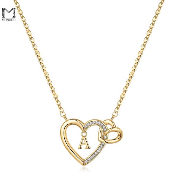 Colares pendentes de colares iniciais de coração monooc de coração para mulheres 14k Real Gold Plated Heart Letter Jewelry Jóias de colar de ouro delicadas G230206