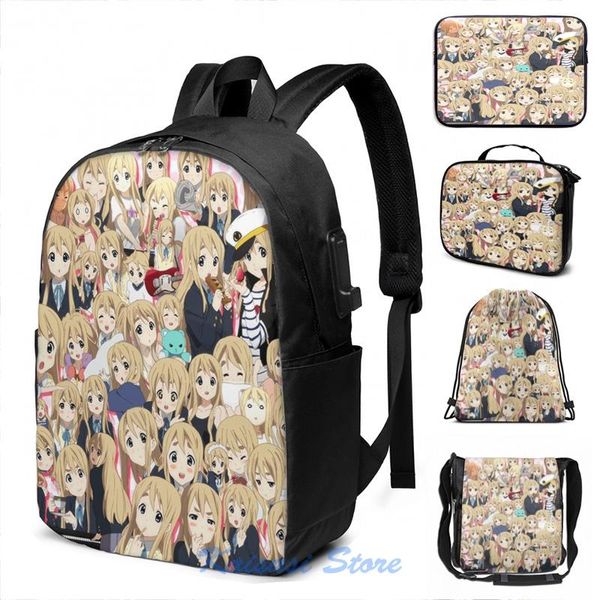 Zaino Divertente Stampa Grafica K-On! - Mugi USB Charge Borse da scuola da uomo Borsa da donna da viaggio per laptop