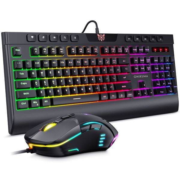 Tastatur-Maus-Kombinationen ONIKUMA 104 Tasten Gaming-Tastatur und ergonomisches Maus-Set mit dynamischer LED-Bakclight-kabelgebundener Tastatur für Laptop-Desktop-PC-Gaming 230206