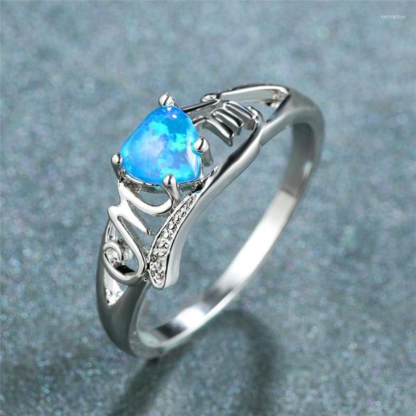 Eheringe Weiß Blau Lila Opal Herz Stein Ring Weibliche Klassische Hohle Mutter Für Frauen Charme Silber Farbe Dünne Muttertagsgeschenk