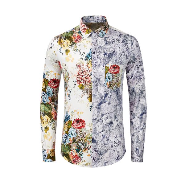 100% reine Baumwolle Hemd Männer Beiläufige Dünne Lange Hülse Männer Kleid Shirts Luxus Blume Gedruckt Chemise homme Plus Größe 4XL camisas