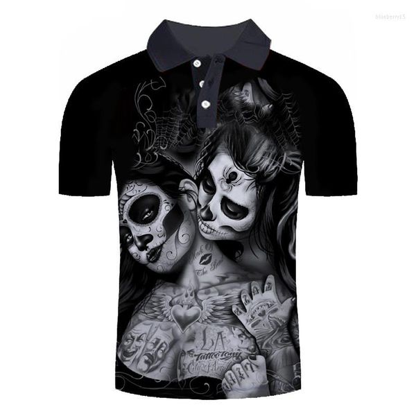 Polo da uomo Fashion Black Skull maniche corte Polo stampata in 3D 2023 Summer Loose Slim Fit Casual